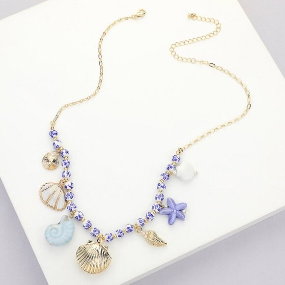 NEW Shell Locket Puka Ceramic Starfish Sealife Charm Sea Beach Charm Necklace - Picture 5 of 9